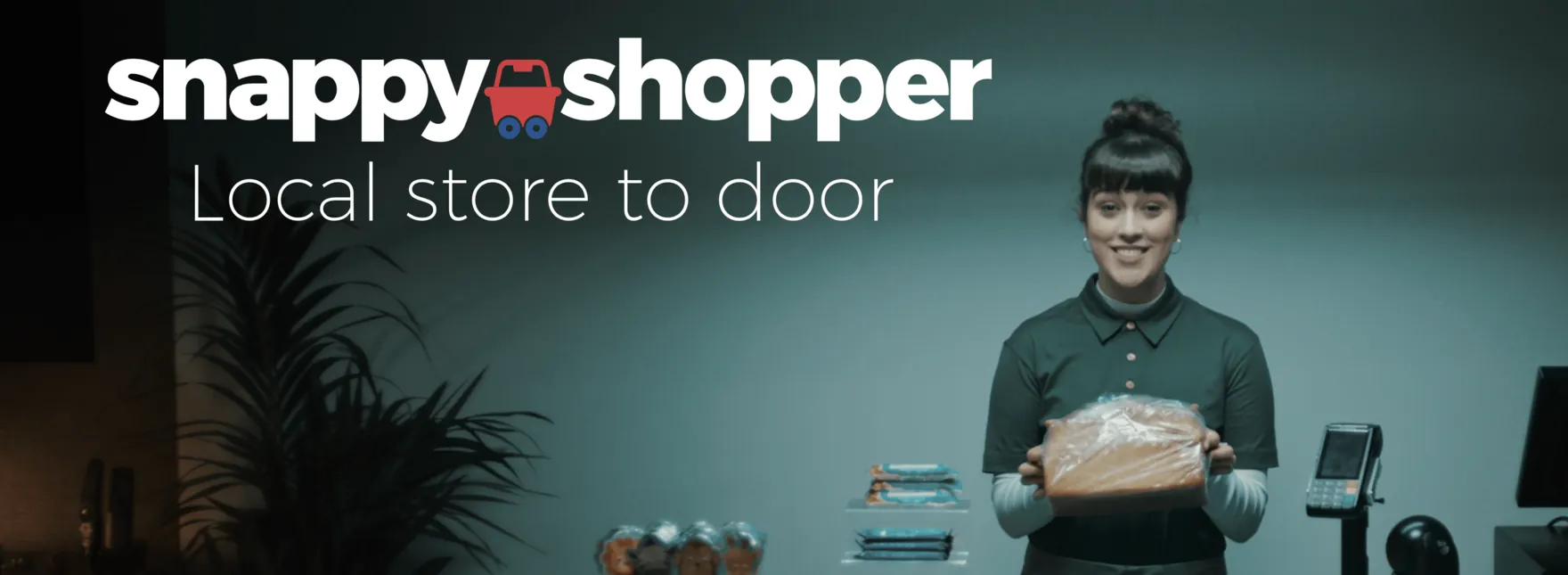 Snappy Shopper advertising still with the Local store to door strapline, by mtc.