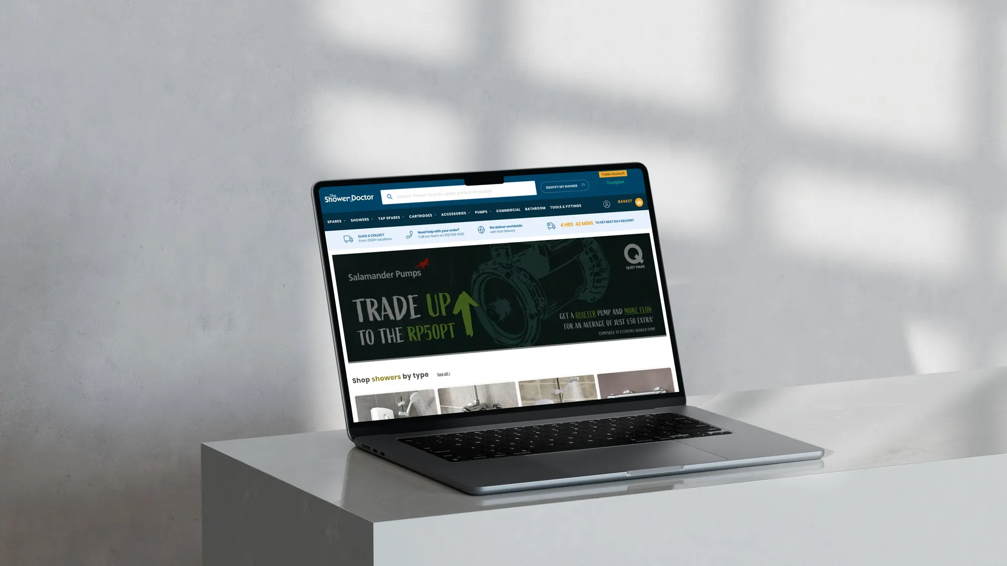 The Shower Doctor website on a laptop