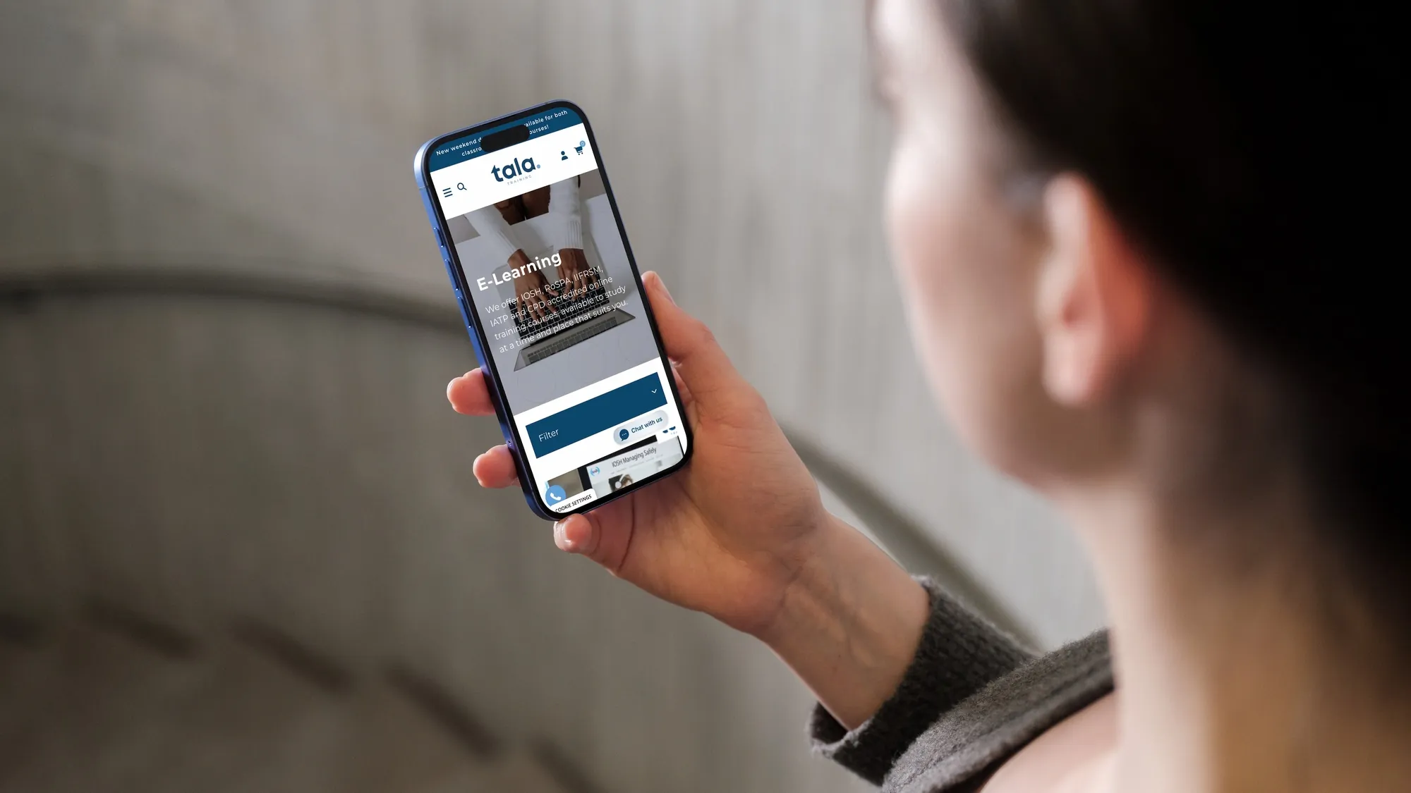 The Tala Training website on a mobile