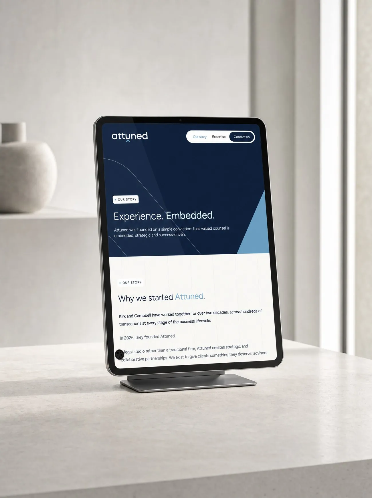 The Attuned Our Story page on a tablet