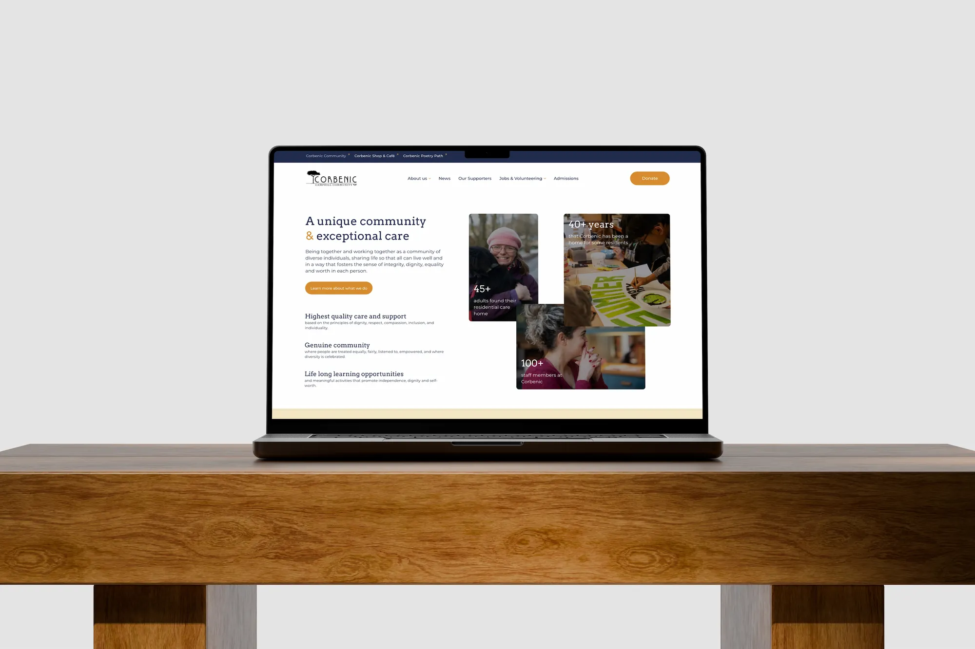 The Corbenic Camphill Community website on a tablet