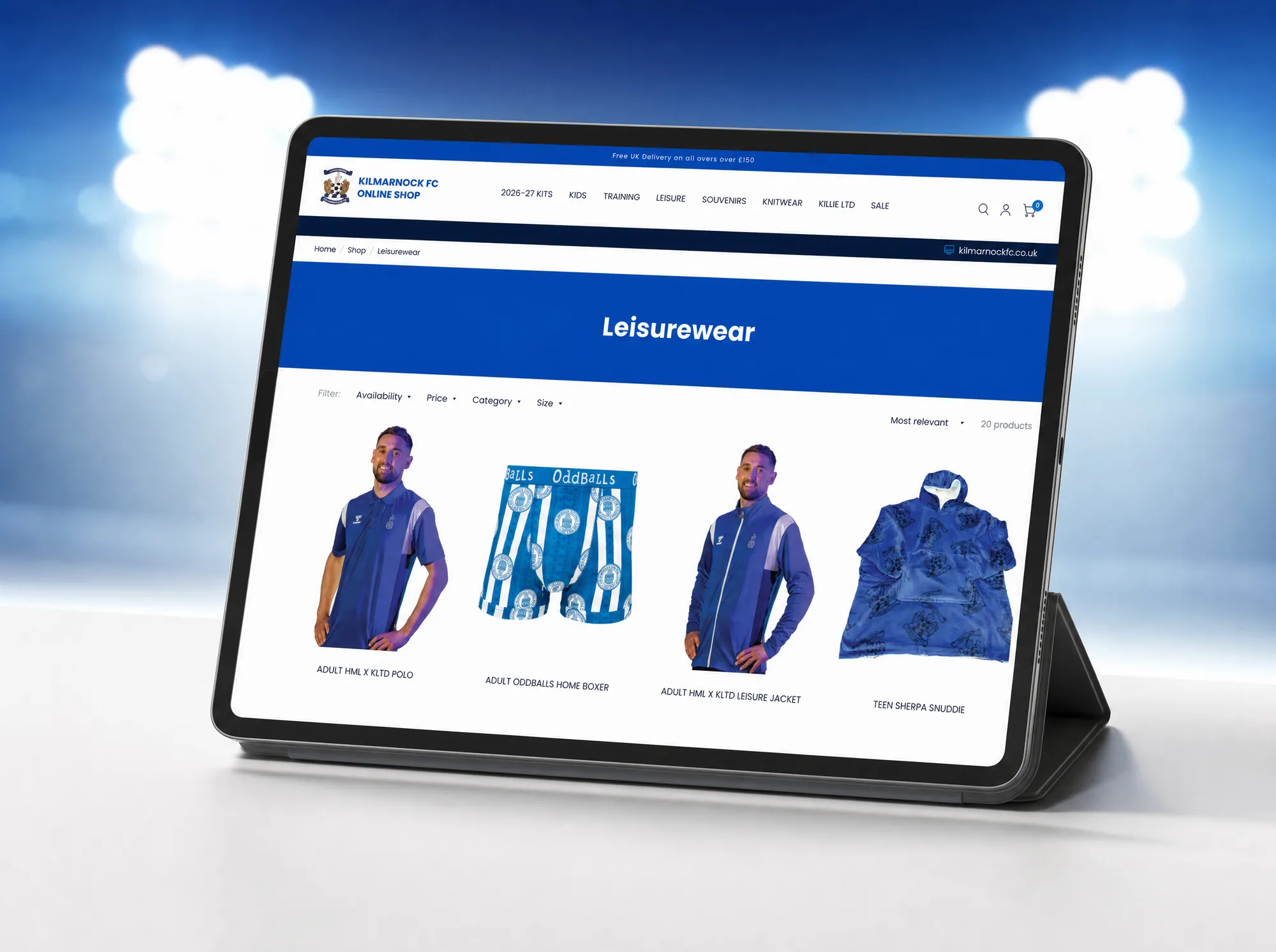 The Kilmarnock FC website on a tablet