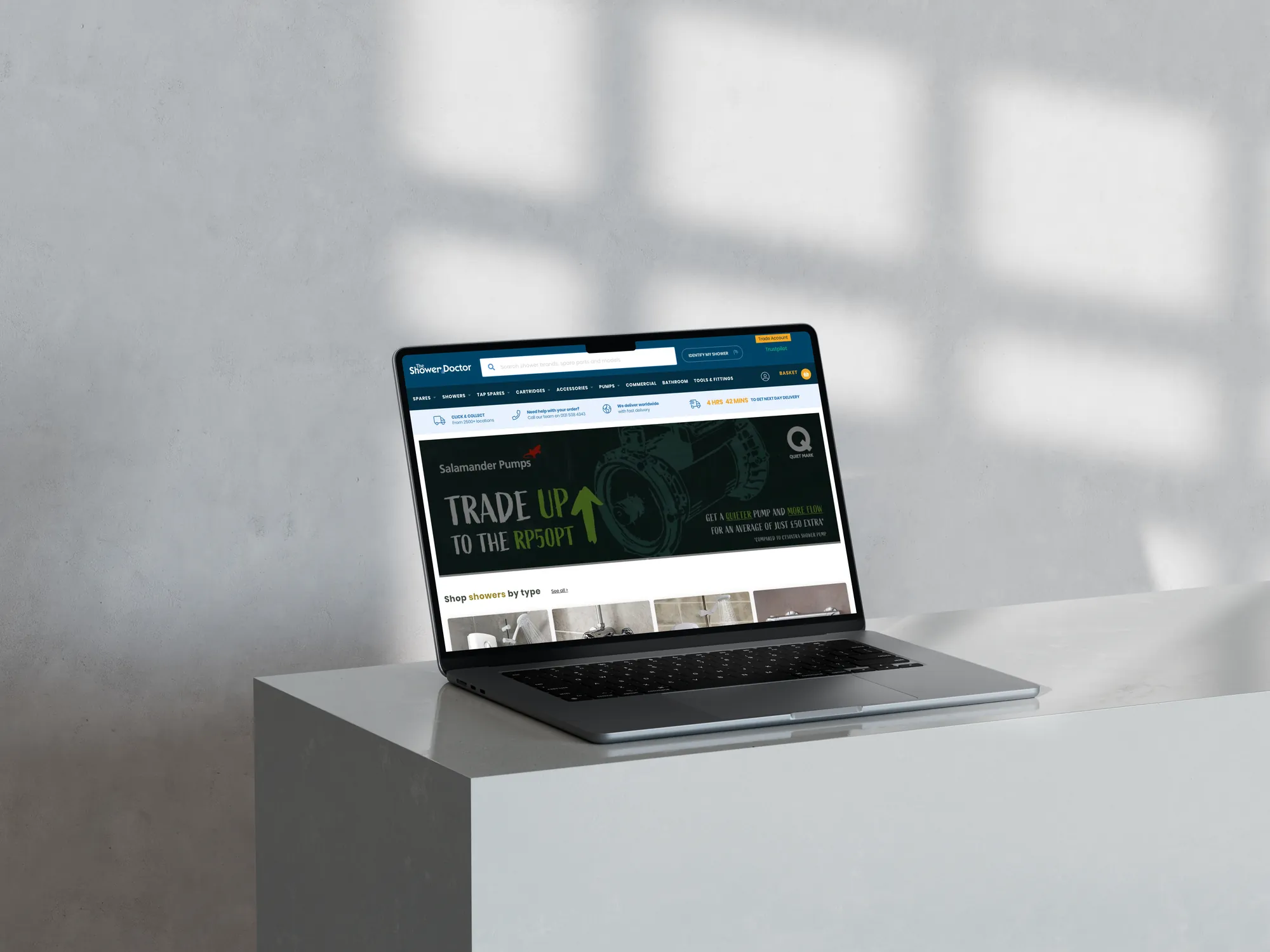 The Shower Doctor website on a laptop