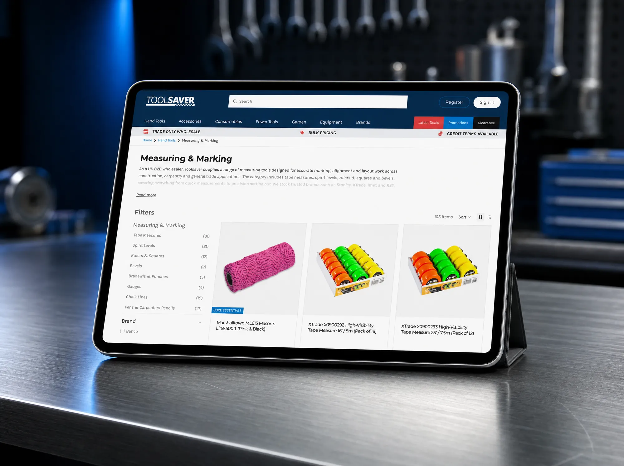 The Tool Saver website on a tablet
