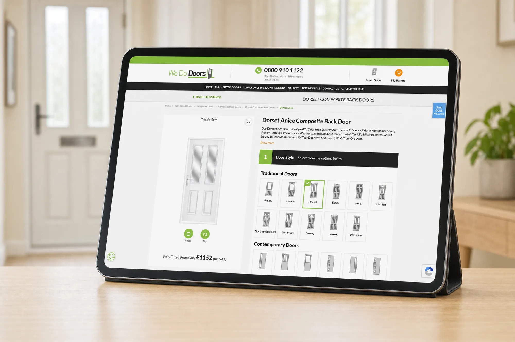 The We Do Doors website on a tablet