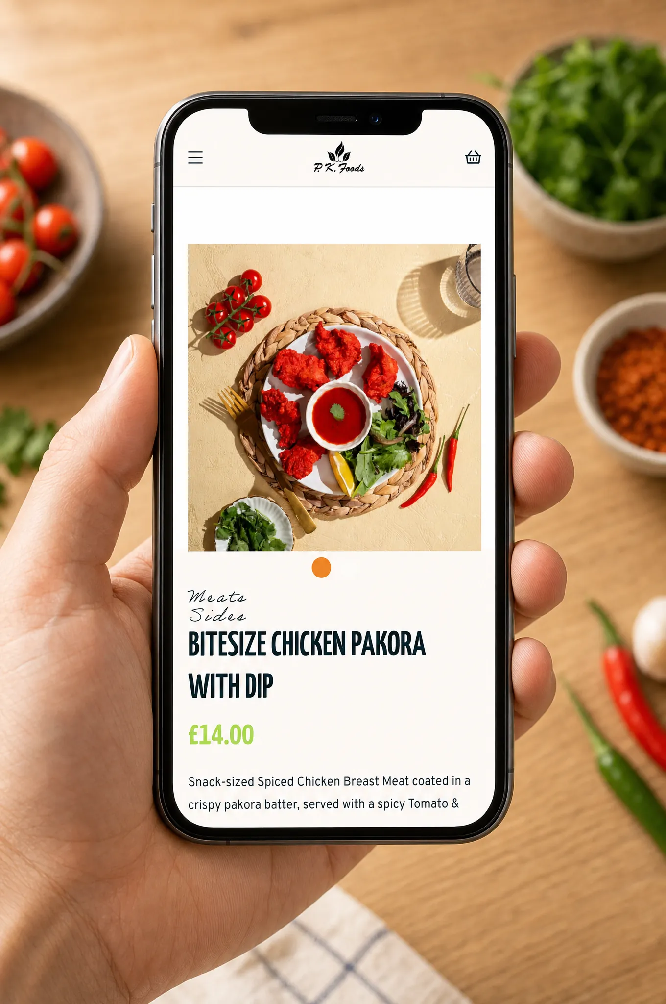 The PK Foods website on a mobile