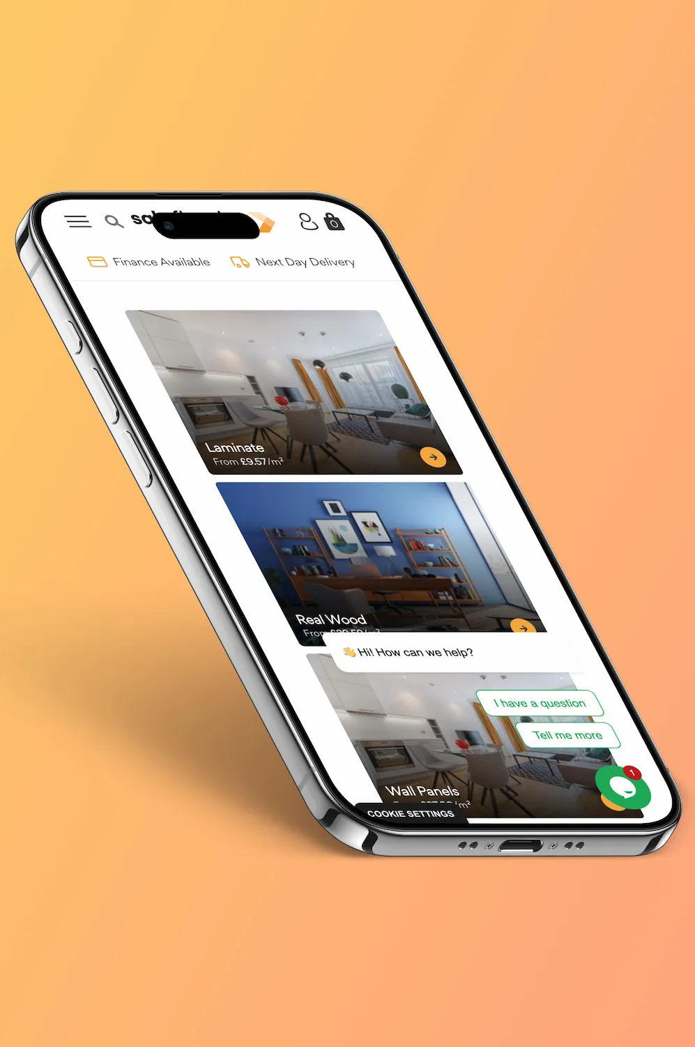 The Sale Flooring Direct website on a mobile