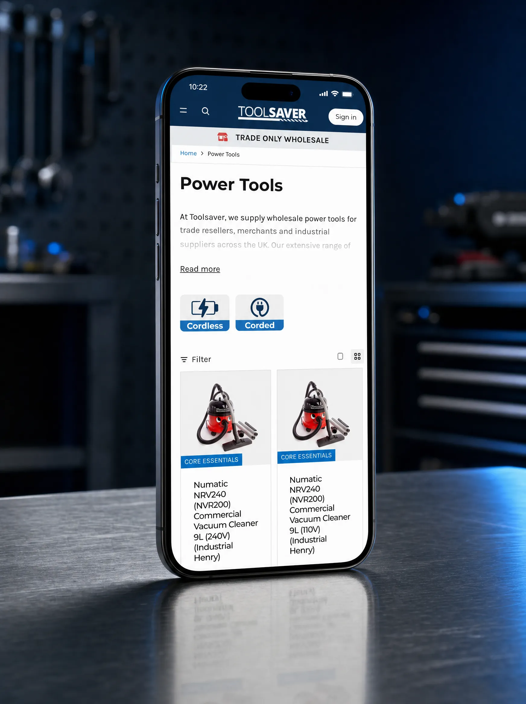 The Tool Saver website on a mobile